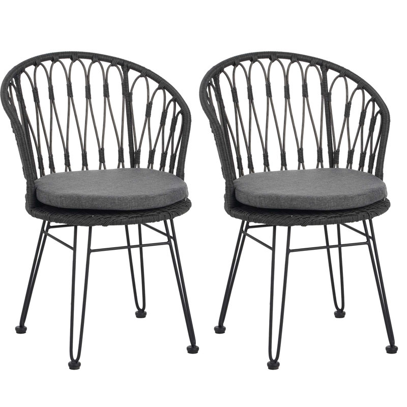 Chaise Tavon, 2 pièces avec 2 coussins, Coussin gris / cadre gris / noir