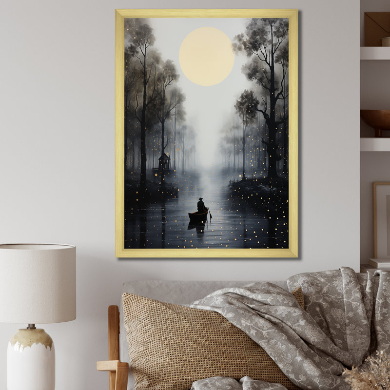 «Boating Forest River in Fog», reproduction sur toile, H 20 po x l 12 po x P 1 po, Or