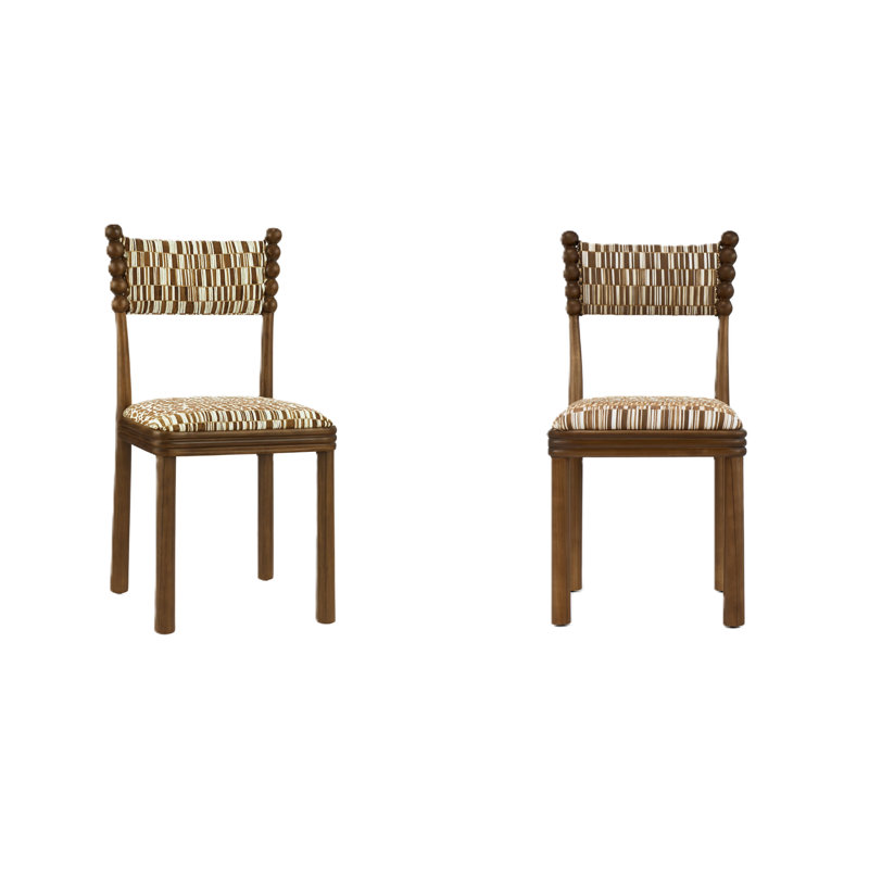 Hulu Chair 2pc Set, Brown Geometric, Brown Wood