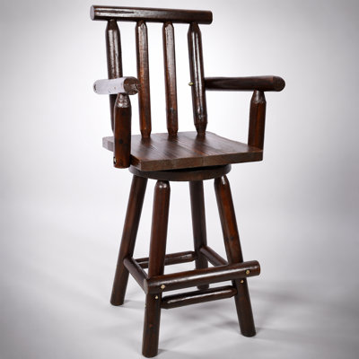 Tabouret de bar rustique - fabrication en bois de sapin, fonction pivotante, large accoudoir, repose-pieds confortable, idéal pour les repas et les bistro