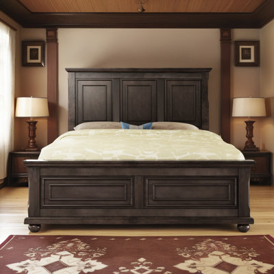 Vintage 80.6" Width Pinewood Bed, Traditional Town & Country Style with Carved Details - Solid Wood Frame, No Box Spring Needed,