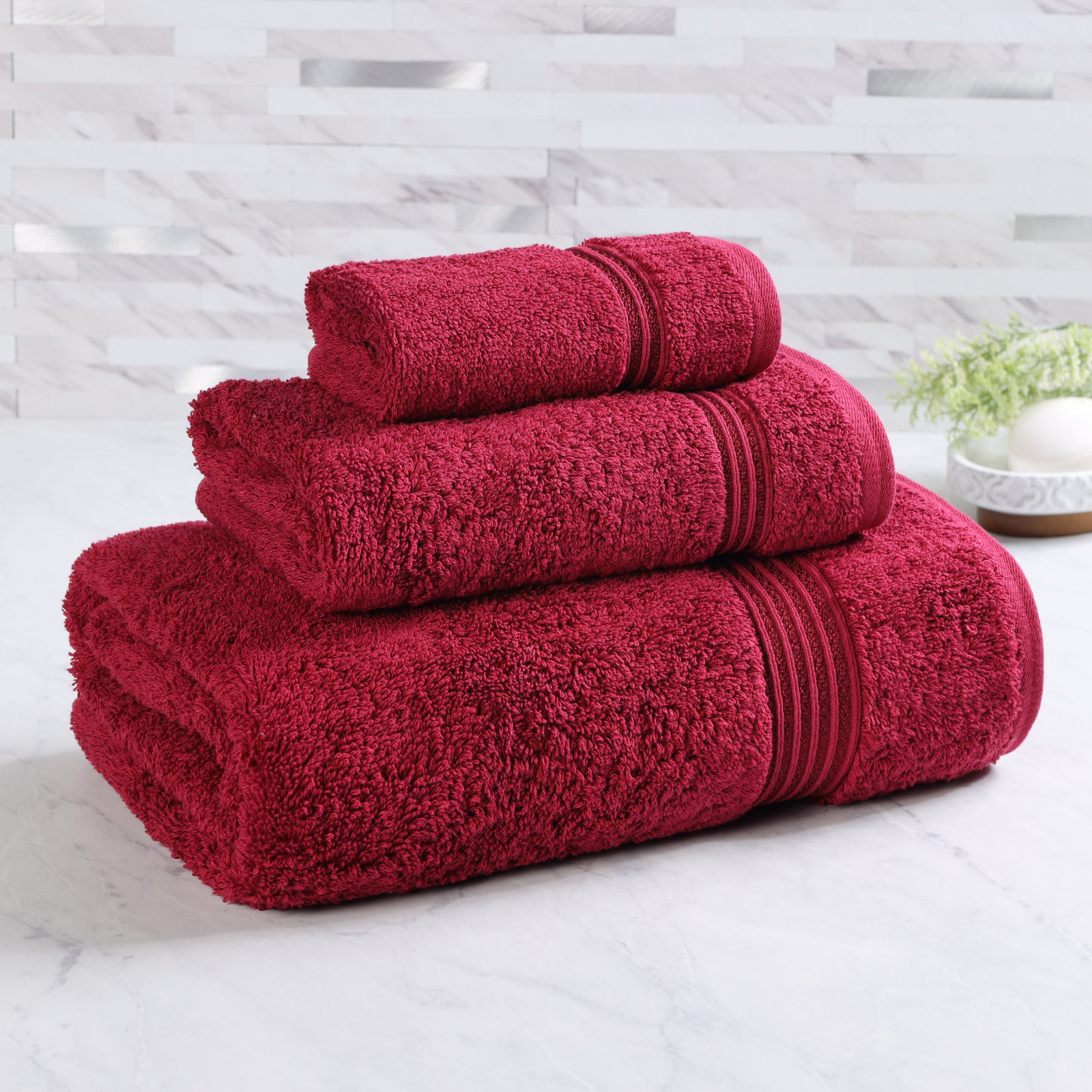 Oleg 3-Piece Egyptian Cotton Towel Set, Burgundy