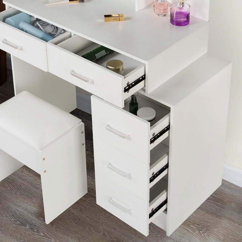 White Color Adjustable Dressing Table With 5 Drawers