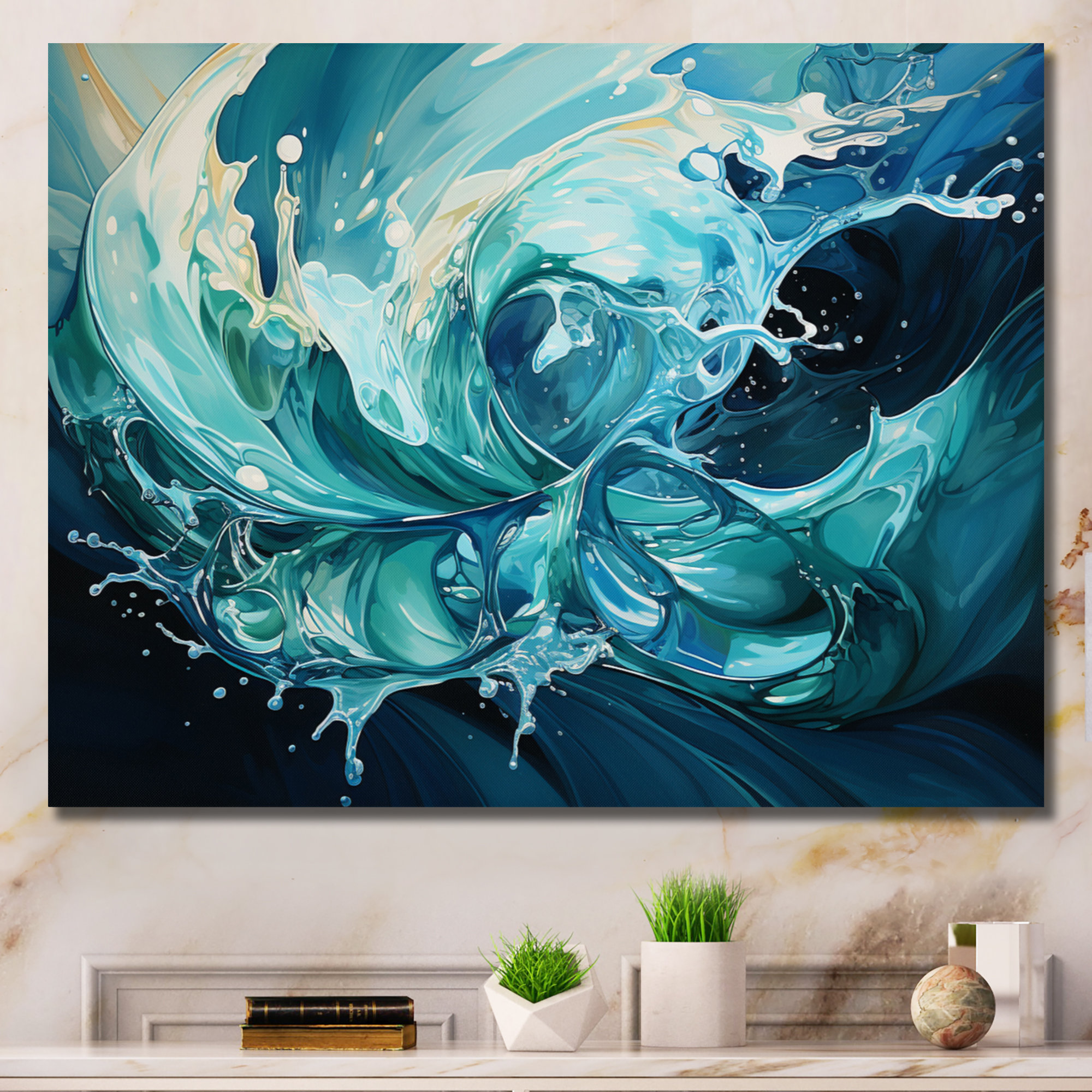 Ivy Bronx Blue Fluid Grind I - Abstract Marble Canvas Prints | Wayfair