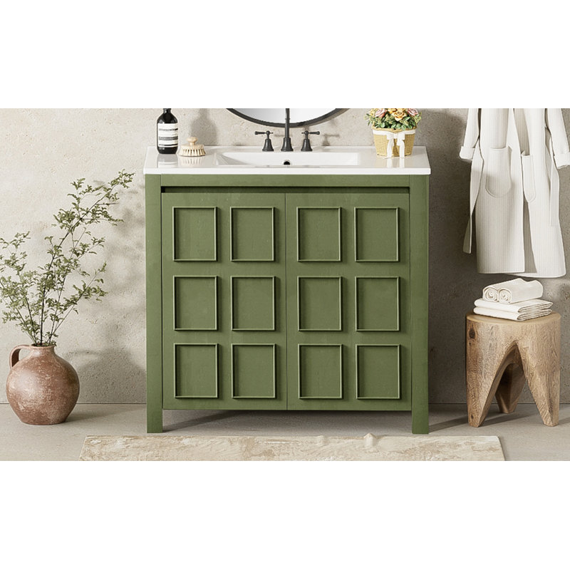 Meuble-lavabo 36 po avec lavabo en céramique, Vert olive