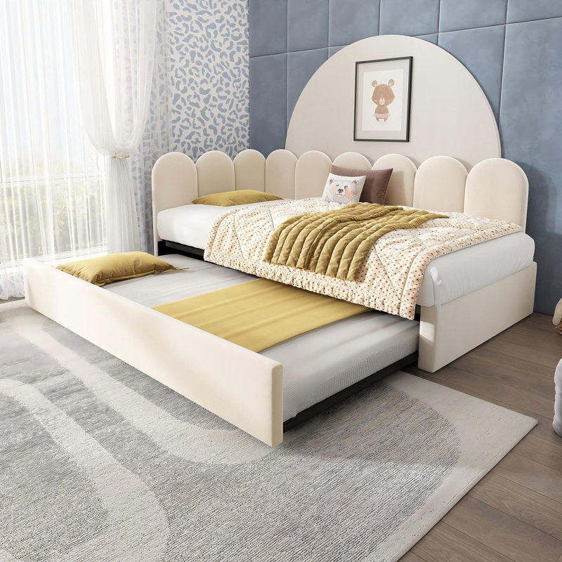  3ft Daybed Sofa Bed With Pull-out Bed Velvet, Beige