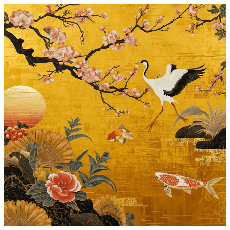 Housse de couette Cherry Blossom Crane Koi, King
