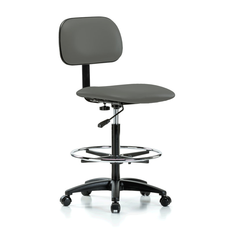 Makan PERCH Lab Chair with Adjustable Backrest and Foot Ring | High Bench Height 24-33.5", Charcoal Vinyl