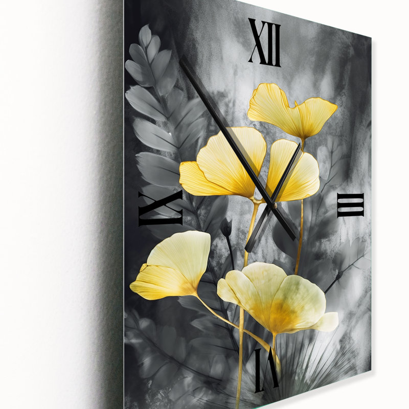 Jakeb - Floral Leaves Modern Wall Clock, 32" H x 16" W x 1" D