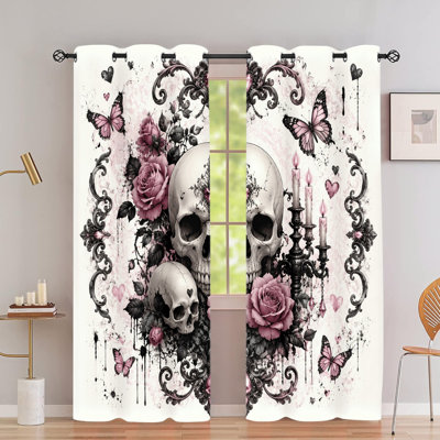 2 PCS rideaux occultants avec œillets, crâne de baroque gothique baroque rétro imprimé de polyester à motif de bougie, isolation thermique, réduction du bruit, protection de la vie privée, rideaux obscurcissants pour la chambre à coucher dans la cuisine de la chambre à coucher