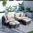 Outdoor Daybed 5-Piece All-Weather Wicker Outdoor Sectional Sofa Set with Ottoman, Tempered Glass Coffee Table and Cushions, Aluminum Frame Patio Brown Conversation Set
