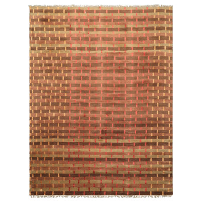 8x10 Hand Knotted Wool & Pure Silk Raspberry Tibetan Contemporary Designer Rug