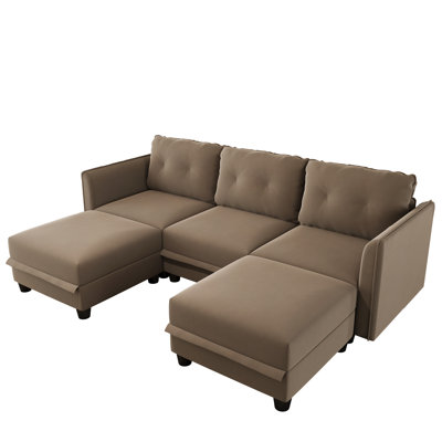 Convertible Modular Couch Sectional U Shaped With Double Chaises Reversible Sofa Couch Sleeper With Reversible Ottomans Velvet