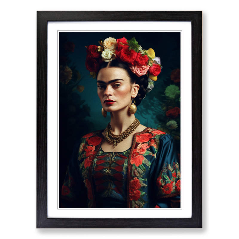Frida Kahlo Digital No.2 - Framed Print, Black, 64cm H x 46cm W x 2cm D