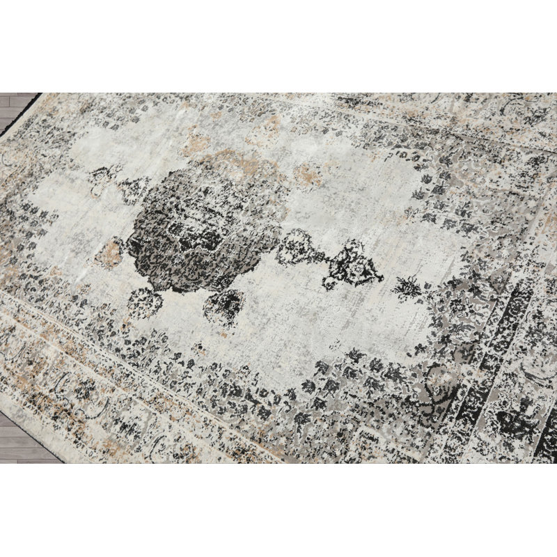 Tapis traditionnel en bambou crème et gris anthracite 300 KPSI 5 pi 2 po x 7 pi 4 po