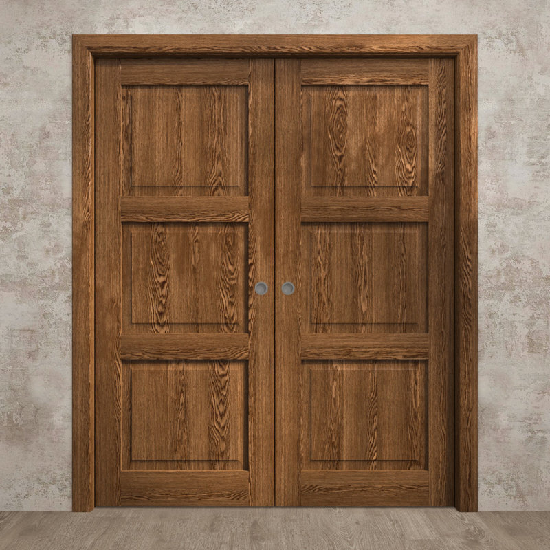 Portes coulissantes françaises à double poche | Ego 5010 | Ensemble de quincaillerie de rail | Portes intérieures modernes en bois massif pour chambre à coucher