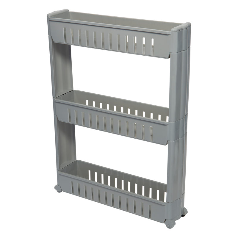 Gray Slim 3-Tier Rolling Plastic Storage Cart