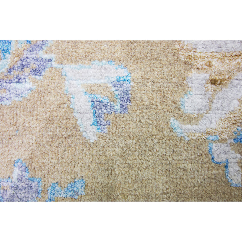 Tapis bleu / brun / gris de haute qualité noué à la main, Rectangle 9 pi x 12 pi