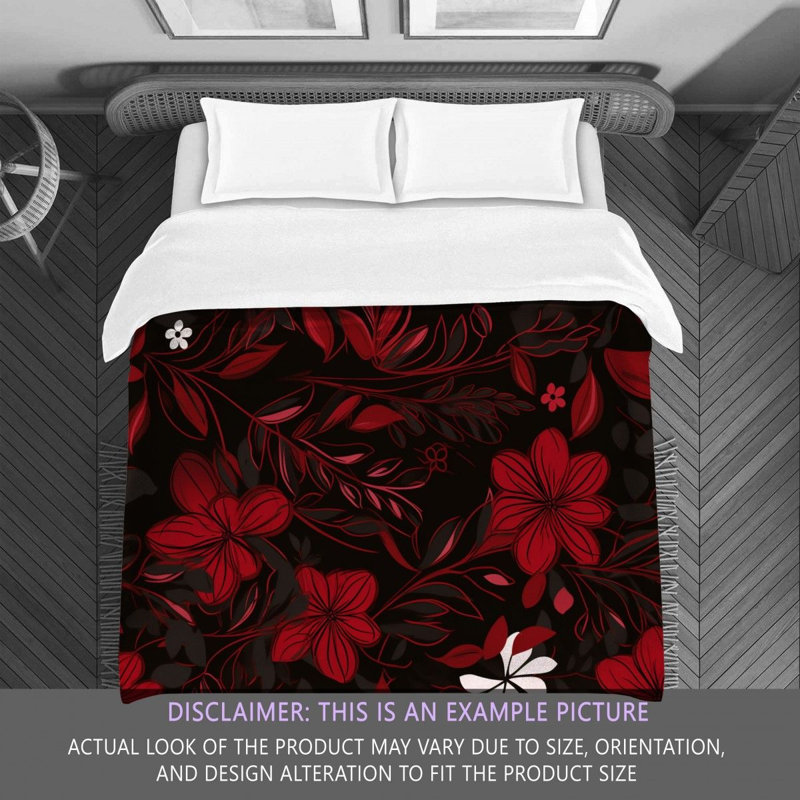Machine Printed Comforter, Twin Comforter, Black/Red Floral