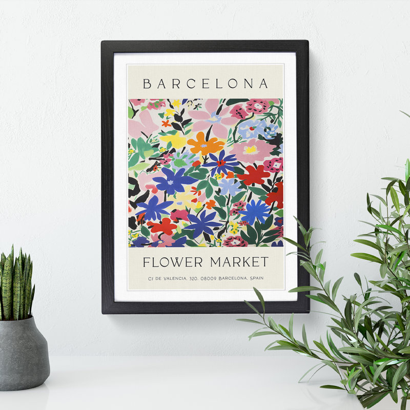 Flower Market Exhibition Barcelona No.6 - Single Picture Frame Print on Wood, 46cm H x 34cm W x 2cm D