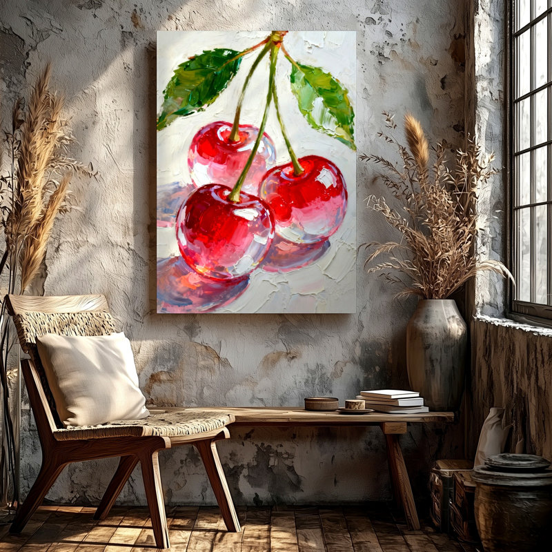 Red Cherries, peinture à l'huile sur toile, nature morte, fruits, décoration de cuisine, art mural, décoration de maison, cuisine, salle à manger et coin repas, décoration murale