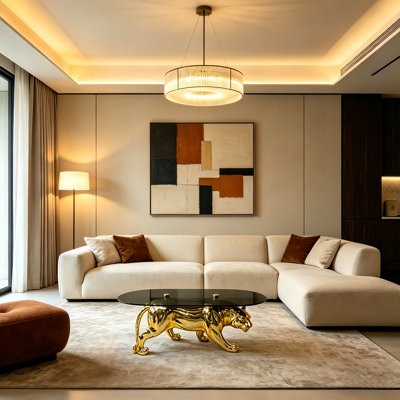 Panther Sculpture Coffee Table With Glass Top