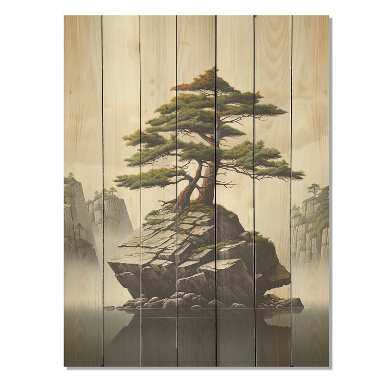 Zen Zen Bonzai III - Bonsai arbre sur bois, H 20 po x l 10 po