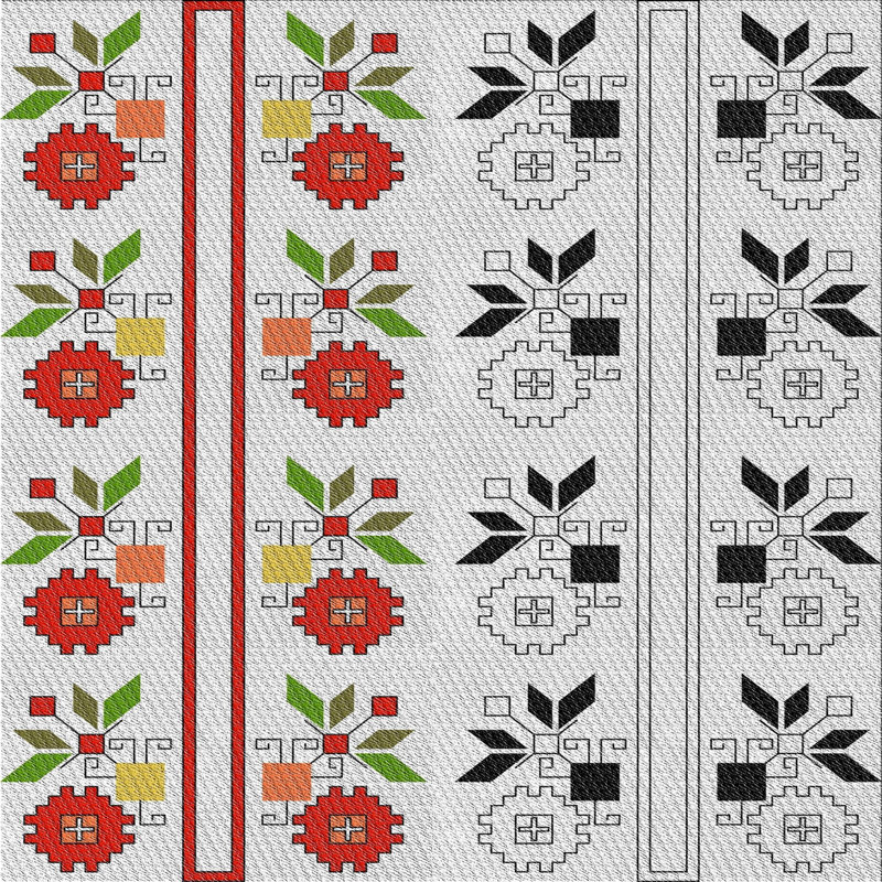 Tapis rouge à motif floral, Carré 8 pi