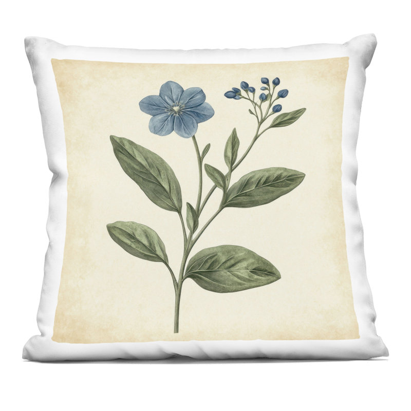 Coussin décoratif imprimé Vintage Blue Blossoms Wildflower, par Petal Prints Design