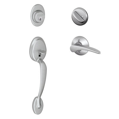 Plymouth Handleset with Single Cylinder Deadbolt and Manhattan Door Lever and Rosette