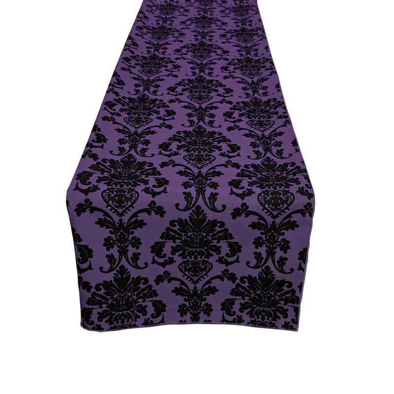 Poplin Damask Table Runner, 144" L x 12" W, Plum