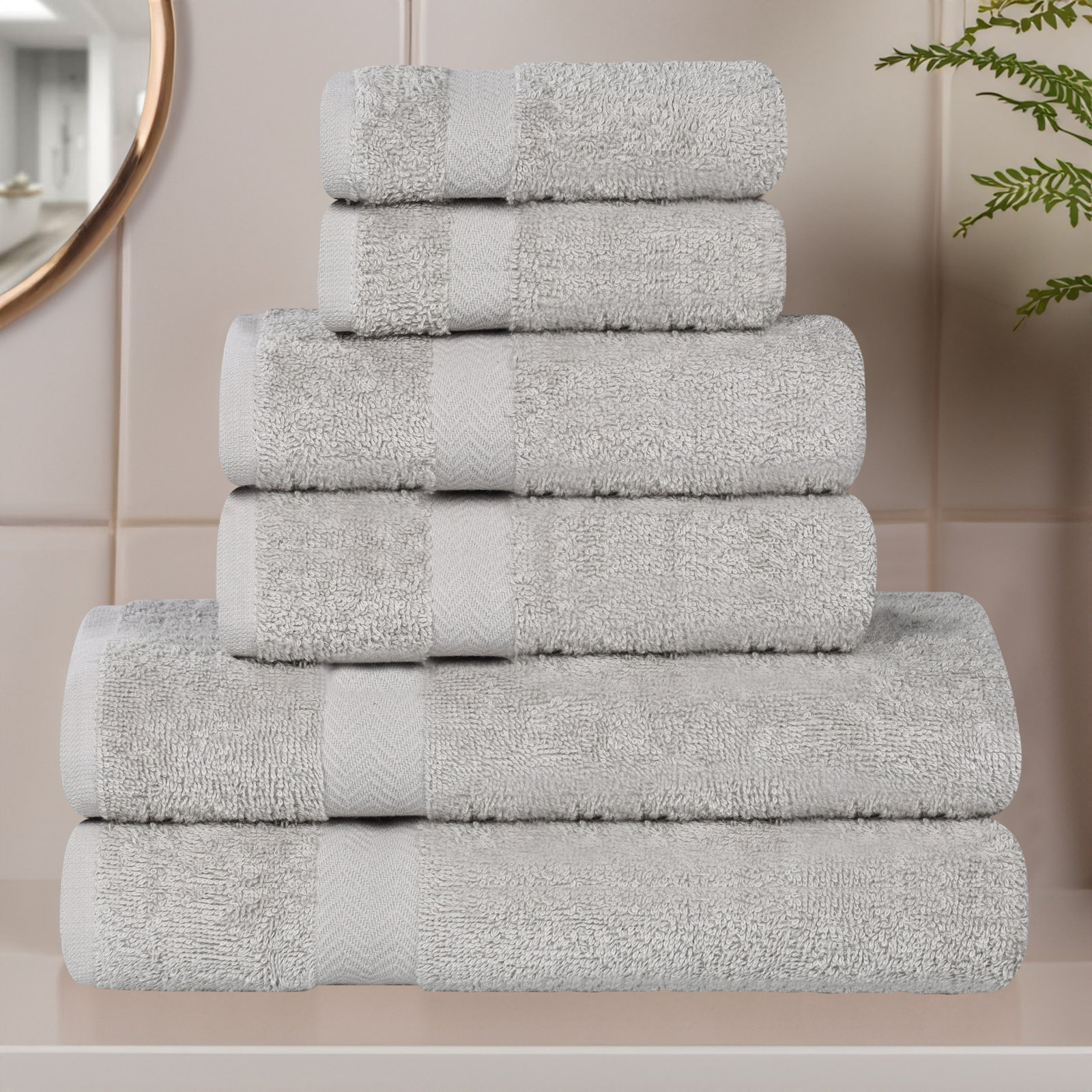 Franklin Cotton Lightweight Quick-Drying Face Towel Washcloth, Silver, 6 Pieces Towel Set