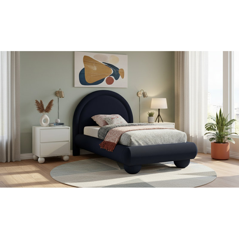 Lit en velours Madrid, Twin, Navy Velvet