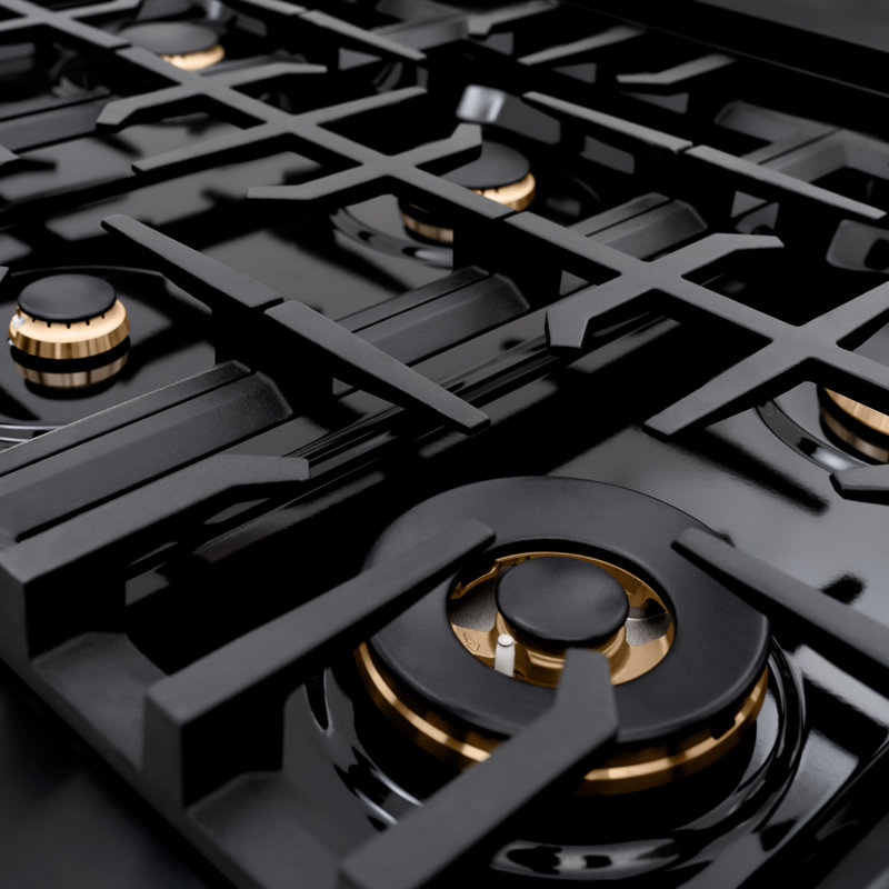 ZLINE Autograph 36" Classic Black Stainless Gas Range w/ 6 Burners & Gold Accents, Champagne Bronze