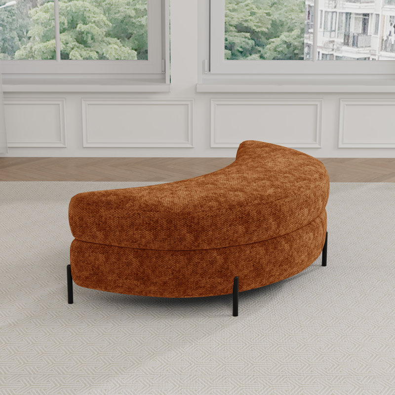 Repose-pieds de rangement moderne en forme de demi-lune de 47,2 po avec pieds en métal, Orange