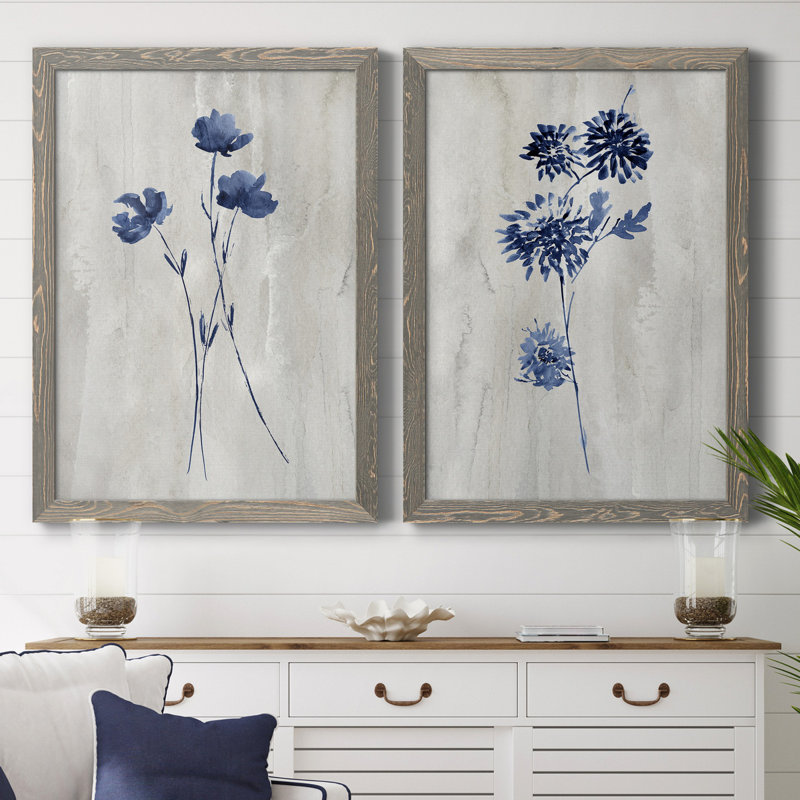 Indigo Botanical III - ensemble de 2 reproductions d'impressions, H 44 po x l 31 po x P 1 po, Toile avec cadre gris