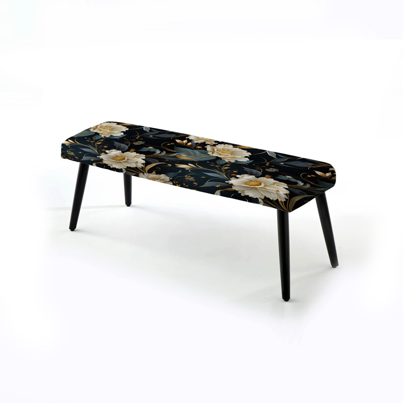 Banc rembourré floral noir, Opulente or floral intrigue