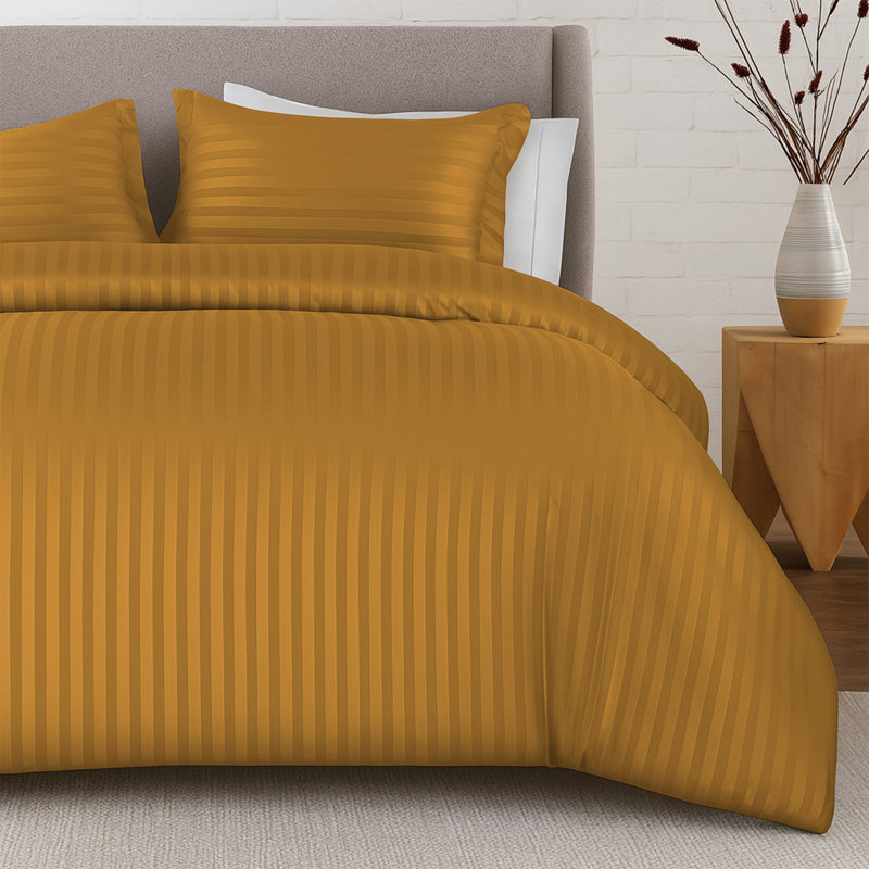 Aspire Homeware 3 Piece Hotel Quality Dyed Duvet Complete Set with Pillowcases for Premium Comfort, Ochre
