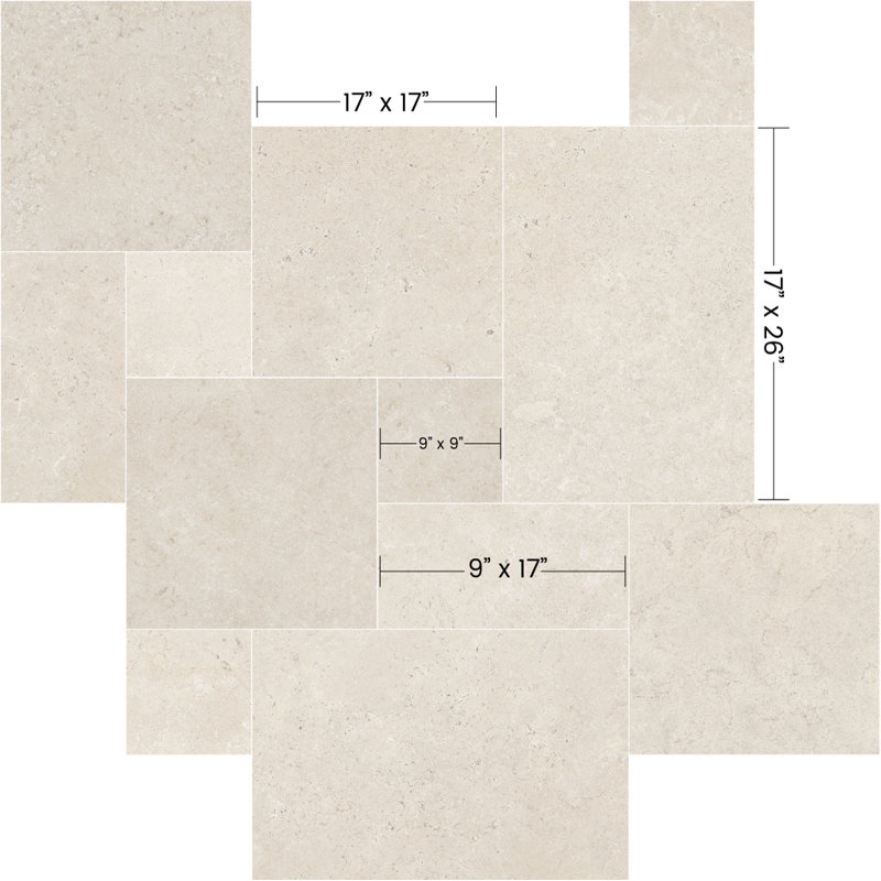 Manor 4-piece Modular Pattern Porcelain Tile, Beige/Cream/White