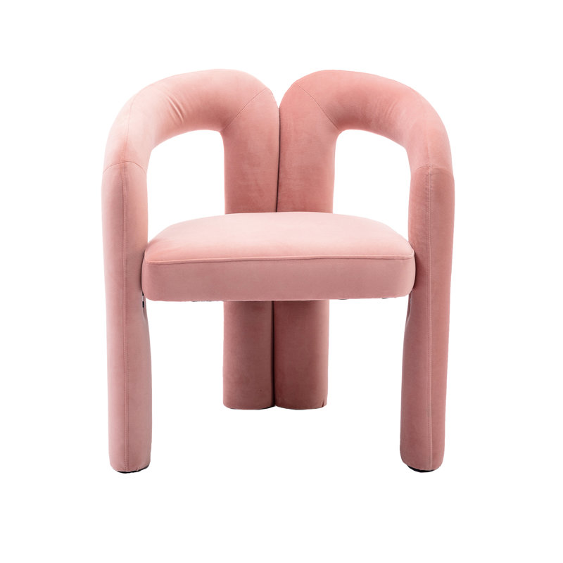 Chaise d'appoint rembourrée en velours rose avec pieds éléphants élégants et dossier incurvé, mousse douce, de 2 pour le salon