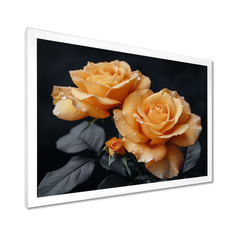 Monochromes roses noires et jaunes Bloom I - Roses, art mural, White Picture Framed, H 24 po x l 32 po