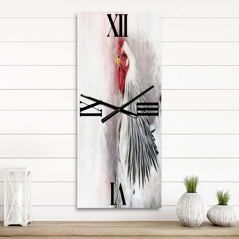 Horloge murale blanche avec coq blanc Brahma, Grand
