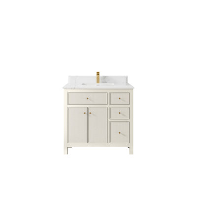 Sonoma 36 In. W X 22 In. D Center Sink Bathroom Vanity In Alabaster With Cove Edge Quartz