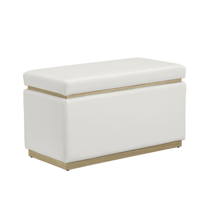Atreju Faux Leather Ottoman, Natural, White Faux Leather
