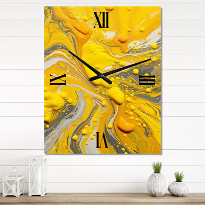 Horloge murale abstraite jaune et grise