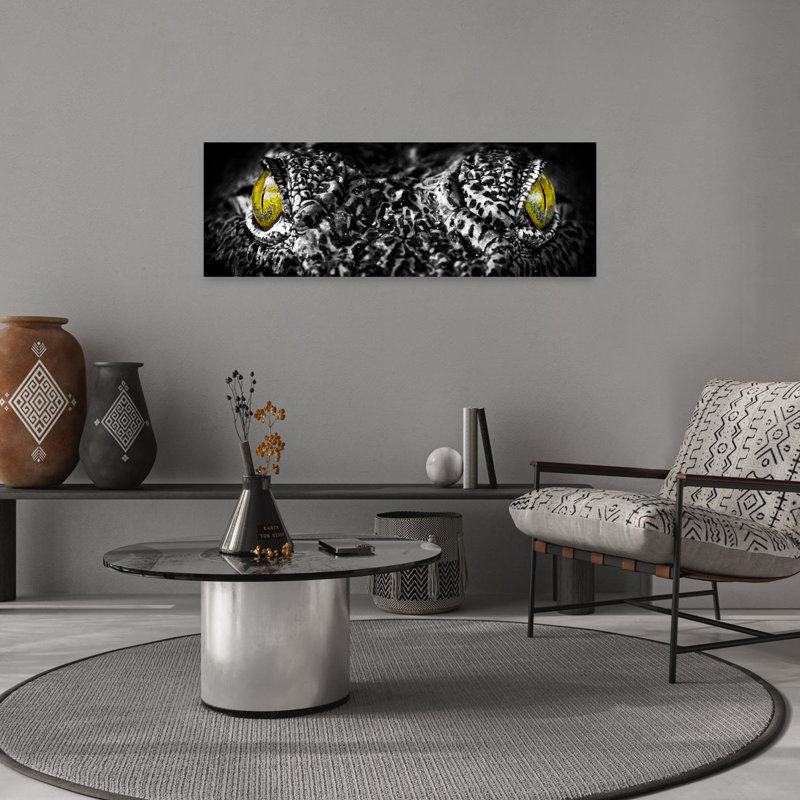 «Intense Crocodile Eyes», art mural crocodile contemporain alligator, H 12 po x l 36 po