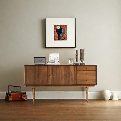 Vintage Solid Wood Sideboard with Accordion Doors