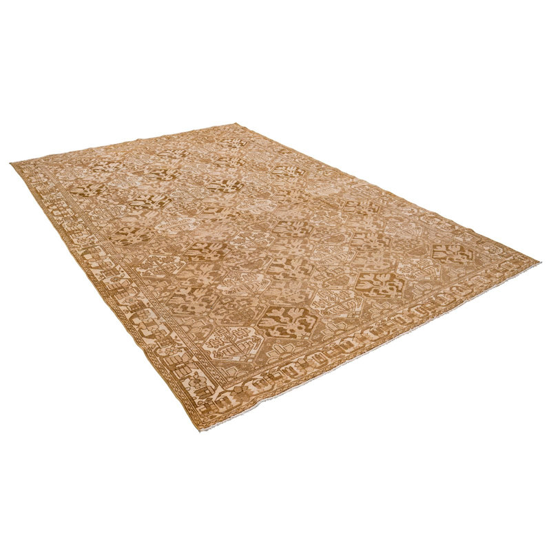 Tapis Oushak turc rétro fait à la main beige et brun Anatolian 7 x 10