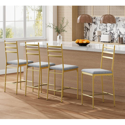 Counter Height Barstools with Footrest and Back, Modern Upholstered Bar Chairs, Metal Bar Stools for Kitchen Counter, Island, Counter Bar