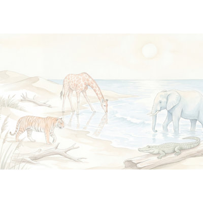 Papier peint animaux safari, aquarelle, paysage côtier